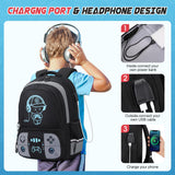 Bevalsa Backpack for School Boys, Cool Luminous Gamer Boys Backpack with Lunch Box & Pencil Pouch Set for Kids Children Teens Elementary Middle Schools, Schoolbag Bookbag Glow In The Dark (Grey)