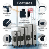 TACH Patented Connecting Hard Shell 3 Piece Luggage Set - 20, 24 & 28 inch Luggage | Carry-On, Medium & Large Rolling Suitcases - Silver
