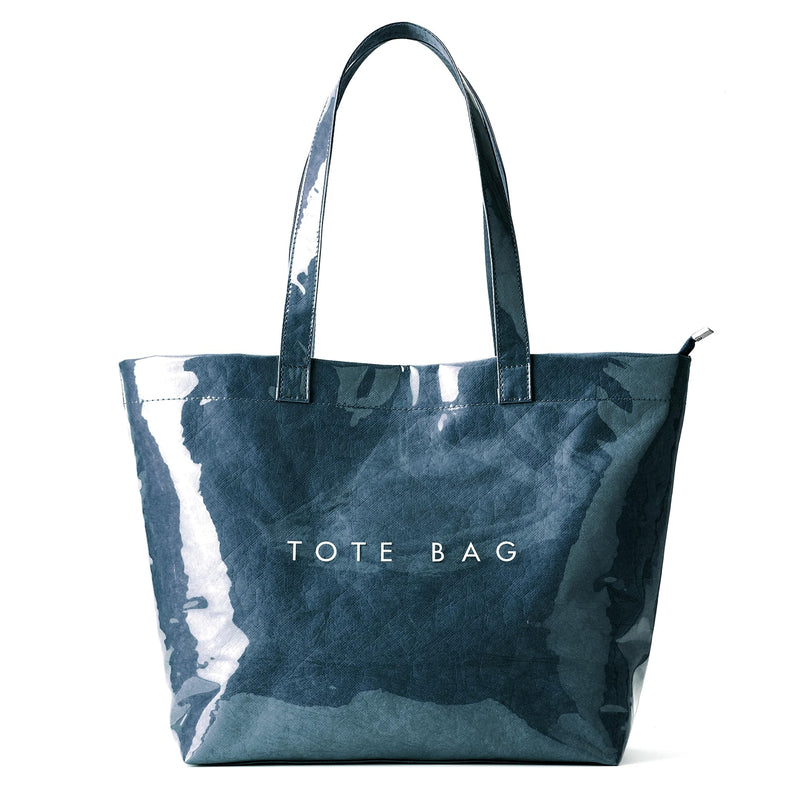 KALIDI PVC Zipper Tote Bag, Kraft Paper Beach Bag Large Hobo Carry All Travel Shopping Handbag Plastic Shoulder Bag (Dark Blue)