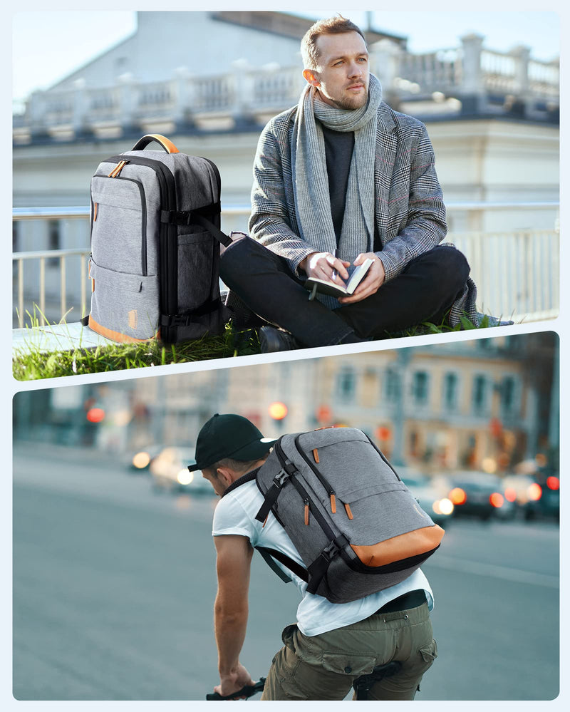 BAGSMART 37L Compression Travel Backpack, Expandable Carry On Backpack with Packing Cubes, Water Resistant Weekender Backpack Fits 17 Inch laptop, Luggage Daypack with Shoe Bag, Grey