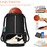 GiMiUiTo Large Waterproof Drawstring Backpack Bag with Separate Shoe Compartment,Sports Backpack for Gym, Sports,Travel,Black