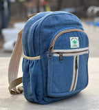 KayJayStyles Small Lightweight Daypack Backpack Handmade Himalayan Hemp Travel, Hiking, Purse (Denim Blue)