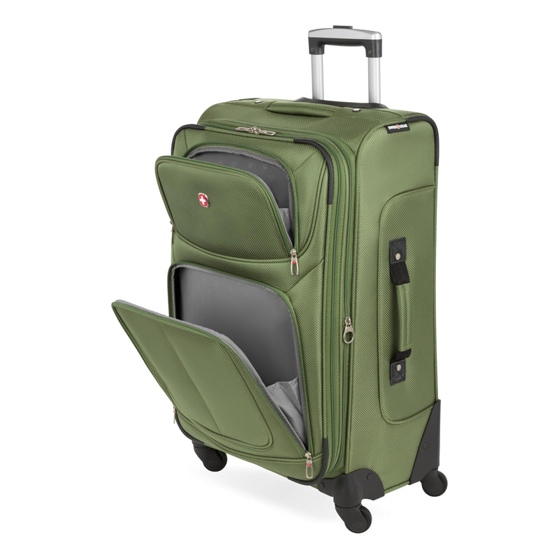 SWISSGEAR Sion Softside Expandable Spinner Luggage Durable Lightweight Travel Suitcase, Evergreen, Checked-Medium 25-Inch