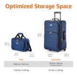 Amazon Basics Softside Luggage Set, 23-Inch Expandable Suitcase with Wheels and 15-Inch Tote, Extra Space (+15%), Front Pockets, Telescopic Handle, Navy Blue