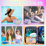 BESARME 10 Pcs Holographic Makeup Bags, Clear PVC Travel Toiletry Bag Iridescent Pouch Portable Zippered Waterproof Cosmetic Bag SPA Bathroom Vacation Party Favors Bachelorette Gifts Mothers Day Gifts