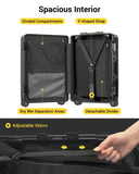 LEVEL8 20/24 Inch Zipperless 2 Piece Luggage Sets with Aluminum Frame, Lightweight Hard Shell Suitcases with Spinner Wheels, Metal Travel Luggages with Double TSA Locks, Black