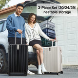 Hanke 24 Inch Luggage Suitcases With Spinner Wheels Lightweight PC Hard Shell Rolling Suitcase With Travel Lock,Checked-Medium 24-Inch(Ivory White)