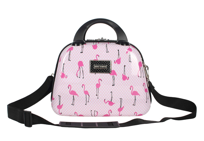 Betsey Johnson Hardside Cosmetic Case - Lightweight Small Size Hardshell Travel Hand Makeup Bag - Adjustable Shoulder Strap - Bag for Women- Multi-Functional Case (Flamingo Strut)