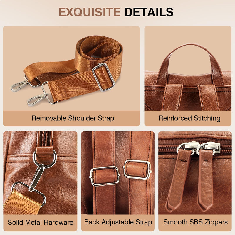 Marvolia PU Leather Backpack Purse for Women Large Fashion Designer Travel Backpack Ladies Shoulder Bag - Brown