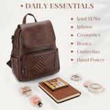 VASCHY Backpack Purse for Women, Chevron Quilted Vegen Leather Flap Backpack Convertible Handbag for Ladies with Guitar Strap Coffee