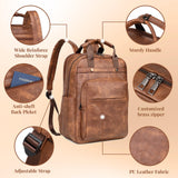 Rcrirth PU Leather Laptop Backpack Women for Travel | 17 Inch Laptop Bag for Women - Large Capacity Teacher Nurse Computer Bag for Work College School (Brown)