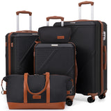 CONCEPTEN Luggage Sets 5 Piece, Suitcases With Wheels, Lightweight Travel Luggage Set With TSA Lock, ABS Hardshell Carry On Suitcase Set, Black