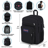 JanSport NCAA Officially Licensed Backpack, Texas Longhorns, Big Student with Padded 15-Inch Laptop Sleeve, 2 Compartment Computer Bag with Bottle Pocket & Haul Handle, Book Rucksack, Black