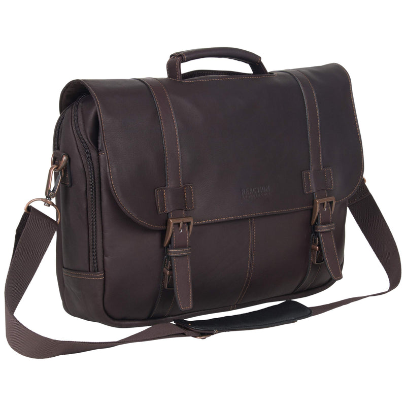 Kenneth Cole REACTION Show Business 16" Colombian Leather Business Laptop Portfolio Messenger Bag, Brown