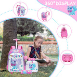 Meetbelify Cute Cat Rolling Backpack for Girls Backpacks with Wheels for Elementary Preschool Students with Lunch Box Pencil Case for Girls Age 8-10