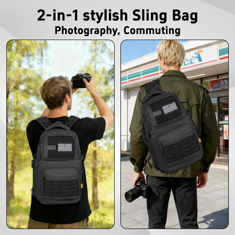 TORIBIO Camera Sling Bag Backpack,DSLR/SLR/Mirrorless Camera Bag with Tripod Holder & Removable Dividers,Small Crossbody Tactical Camera Bag Backpack for Canon/Nikon/Sony/Fuji/Gopro