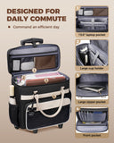 Ytonet Rolling Laptop Bag with Insulated Lunch Box, 15.6 In Rolling Briefcase for Women with Large Cup Holder, Detachable Trolley Roller Underseat Bags for Work, Office, Teacher, Travel, Black Beige
