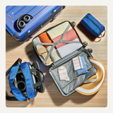 Amazon Basics 4-Piece Hardside Luggage Set with Multidirectional Spinner Wheels, 22" Carry-On, 28" Checked Suitcase, 15" Tote Bag and 10" Travel Case, Navy Blue