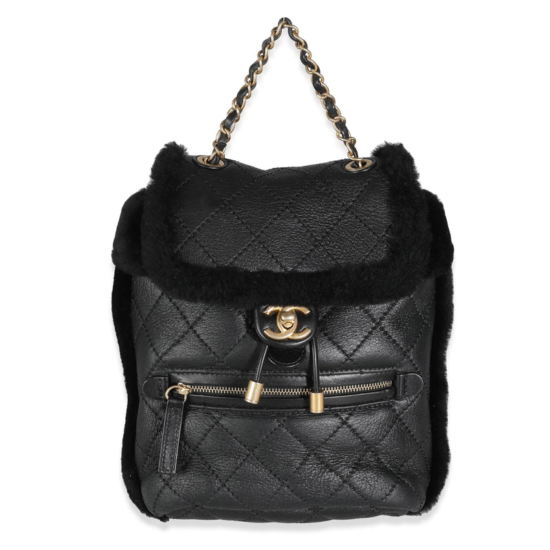 Chanel, Pre-Loved Black Quilted Shearling Paris Hamburg Small Backpack, Black