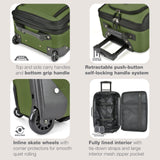 U.S. Traveler Rio Lightweight Softside Rolling Carry-on Suitcase, 2-Wheel Set, Green
