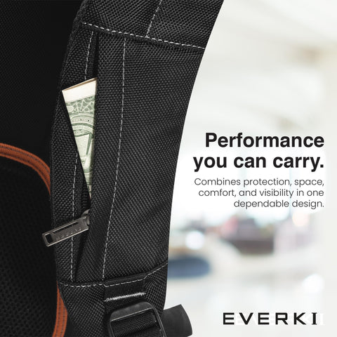 EVERKI Glide 17.3 Inch Laptop Backpack for Men & Women - Heavy-Duty, Water-Resistant Bookbag with Reflective Strips for College, Travel or Motorcycle (Black, EKP129)