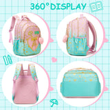 Meetbelify Kids Backpacks for Girls Backpacks for School Kids Canvas Travel Laptop Backpack with Lunch Box for Elementary Students Girls Back to School Bookbag Ages 8-10