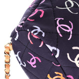 Chanel, Pre-Loved Logo Drawstring CC Bucket Backpack Quilted CC Printed Fabric Small, Blue