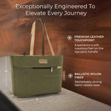Briggs & Riley Traveler Tote Bag for Women & Men - Nylon Tote Bag for Weekend Travel & Work, Carry On Handbag, Smooth Zipper Closure, Leather Touchpoint - Baseline Collection, Olive