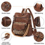 GAEKEAO Backpack Purse for Women Fashion Leather Designer Travel Backpack Purses Convertible Shoulder Bag with Wristlet (Brown With Leopard)