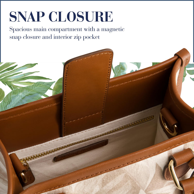 Tommy Bahama Women's Tote Bag, North South Floral Canvas Travel Purse Handbag with Adjustable Shoulder Strap and Leather Trim, Multi