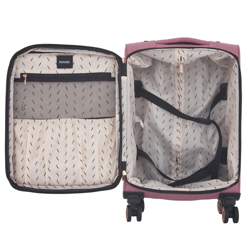 kensie Hudson Softside 3-Piece Spinner Luggage Set, Mellow Mauve