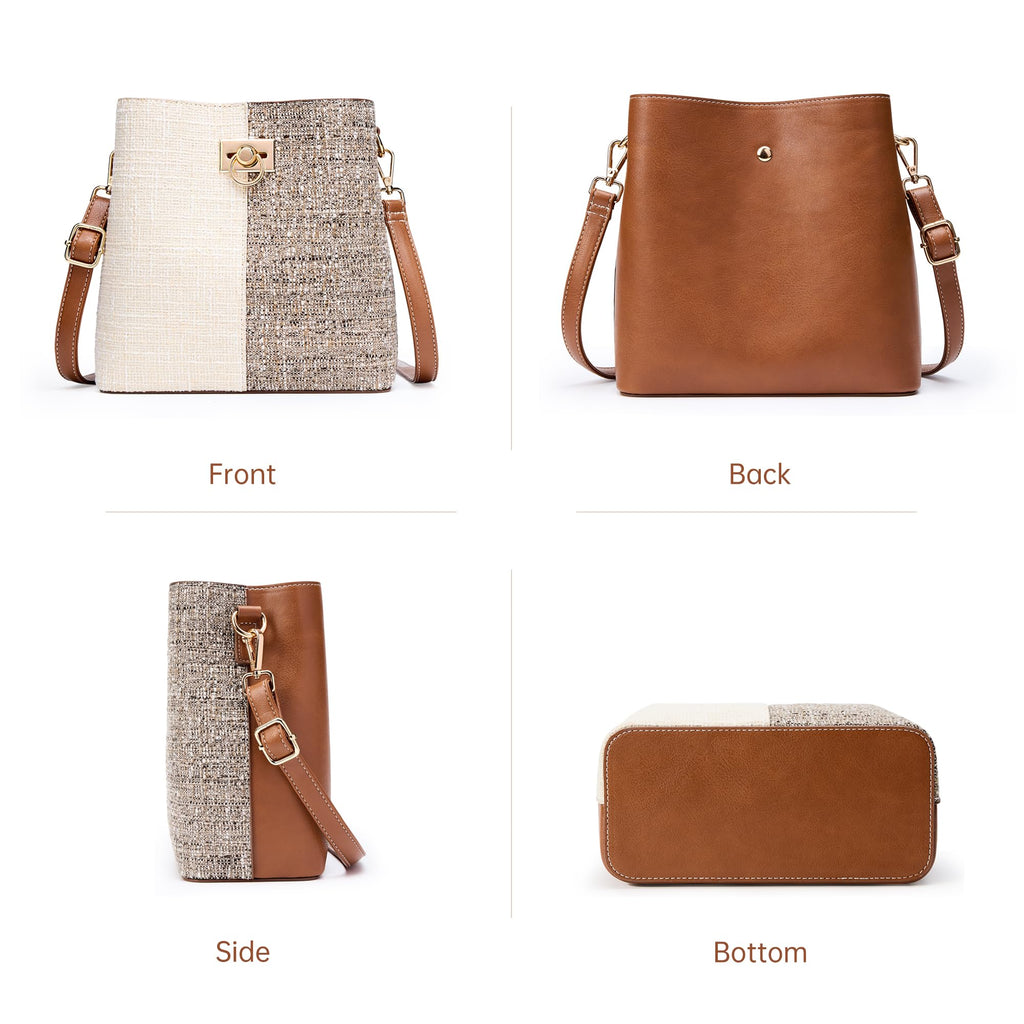 KALIDI Crossbody Bag for Women Shoulder Tote Handbag PU Leather Bucket Bag Cross body Purse with Adjustable Strap, Multi Pockets