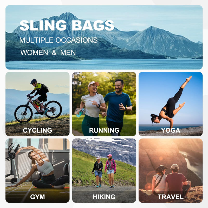 SUIKIHUM Convertible Sling Bags for Women Men, Lightweight Crossbody Backpack Daypack Fit for 7.9" Tablet for Casual Travel Sport Hiking (Black)