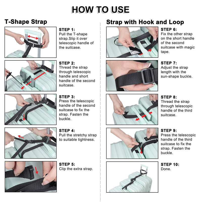 Vigorport Luggage Straps, Metal Luggage Connector Straps for Suitcases, Stretchable Add a Bag Adjustable Accessories Travel Belts (Black, Normal)