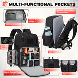 RAINSMORE Camera Bag Backpack for DSLR/SLR/Mirrorless Camera Bags for Photographers 15.6 Inch Waterproof Tactical Photography Case with Rain Cover & Tripod Holder, Black