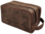 RUSTIC TOWN Full Grain Leather Travel Toiletry Bag - Cosmetic Ditty Kit Organizer (Dark Brown)