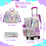 Meetbelify Butterfly Rolling Backpack for Girls Backpack with Wheels for Elementary Student Kids Luggage Travel Suitcase for Girls Ages 6-8