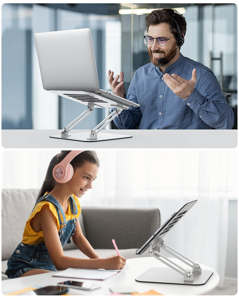 OMOTON Laptop Stand for Desk, Ergonomic Metal Adjustable Laptop Stand, Laptop Holder Riser with Cooling Function, Computer Stand Compatible with MacBook and All Laptops (10-17.2 inch), Silver