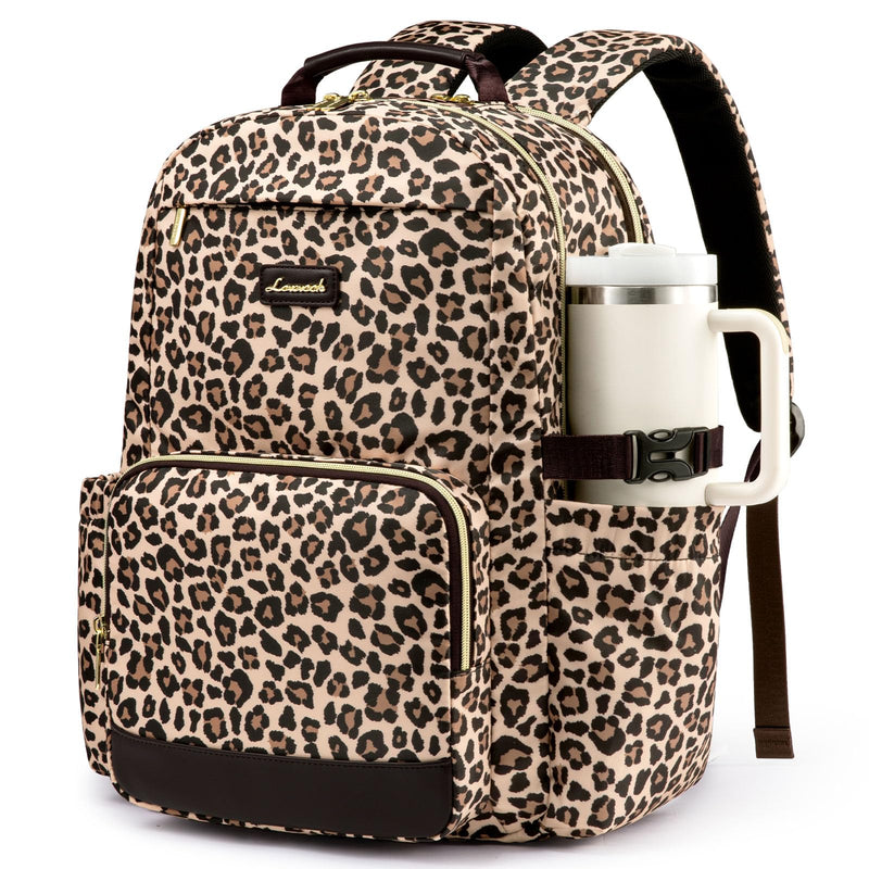 LOVEVOOK Laptop Backpack for Women with Pouch Pocket for Large Capacity Cup,15.6 Inch Laptop Computer Bag Travel Backpack Purse,Waterproof Work Business Backpack College Teacher Bags,Leopard print