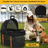 PAWZIDEA Portable Small Dog Crate for Car Travel up to 33lb, Enclosed Dog Car Seat Soft-Sided, Escape-Proof Reversible No-Zip Canopy, Foldable Pet Carrier Seatbelt for Small Medium Puppy & Cats Kennel