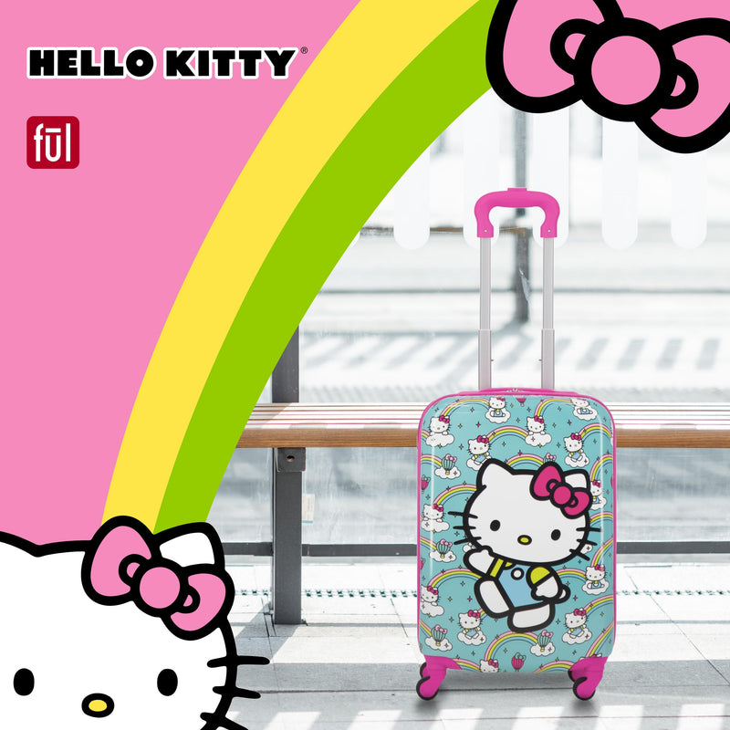 FUL Hello Kitty 21 Inch Kids Carry On Luggage, Hardshell Rolling Suitcase with Spinner Wheels, Multi