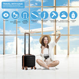 Flight Knight Carry On Suitcase 16.25x13.5x8 Hardside TSA Lock USB Port Lightweight Luggage Silent Double Spinner Wheels Maximum Underseat Carry-On Bag For Virgin South West Approved Black/Tan