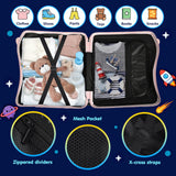Kids Ride-On Suitcase with Cute Ears, DIY Graffiti Coloring Design, 20" Carry-On Luggage with 4 Spinner Wheels, Pull Rope & Combination Lock – Rideable Travel Case for Toddlers & Children(Pink)