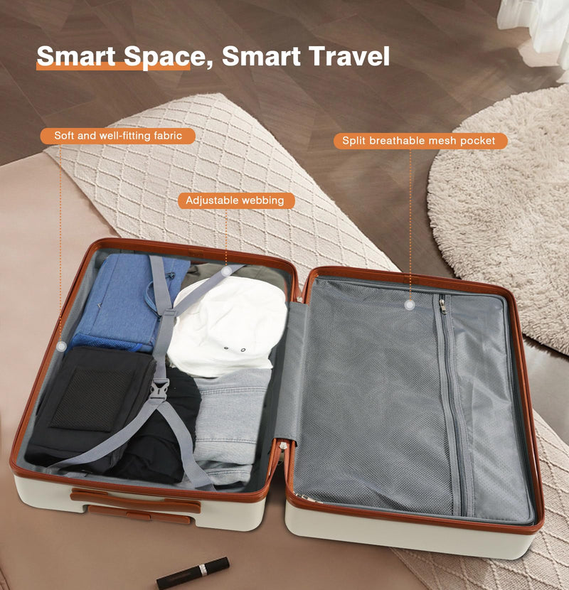 QIMER Carry on Luggage Set, 20 Inch Suitcase with 100% PC hardshell, Lightweight TSA Locks Quiet Spinner Wheels Durable Zipper, Suitable for Men and Women, Y01 Beige(20"/DB/TB) Slightly Small