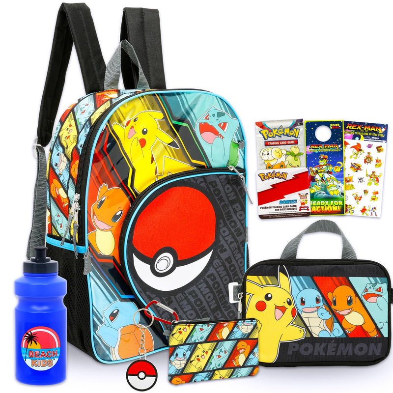Pokemon Backpack for Boys - Bundle with 16" School Bag, Storage Case, Pencil Holder, Water Bottle, Keychain, Stickers, More | Pokemon Backpack Set for Kids