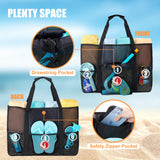 KALIDI Beach Mesh Tote Bag, Carrier Bag Shopping Bag Travel Baggage Hobo Women MAX 35L Shoulder Bag For Beach Vacation