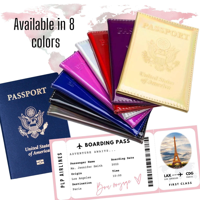 Pretty Little Passports Chrome Passport Cover Vaccine Card Holder Combo, Passport Holder with Vaccine Card Slot (Purple)
