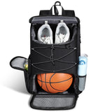 MoKo Basketball Bag Backpack, Soccer Backpack with Separate Shoe and Ball Comparment, Large Sports Equipment Bag with Hidden Hook & Charging Port for Basketball, Soccer, Volleyball Training, Black