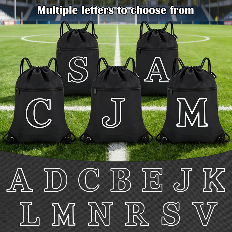HOLYLUCK Drawstring Bags Initial Backpack Sackpack Cinch Bags for Sports, Gym, Travel, Beach, Letter (Black-K)