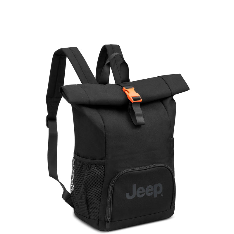 Jeep JS016D Rolltop Laptop Travel Backpack, Black